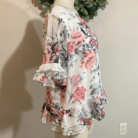 Adrienne Vittadini Floral Short Sleeve Blouse M - Picture 4 of 15